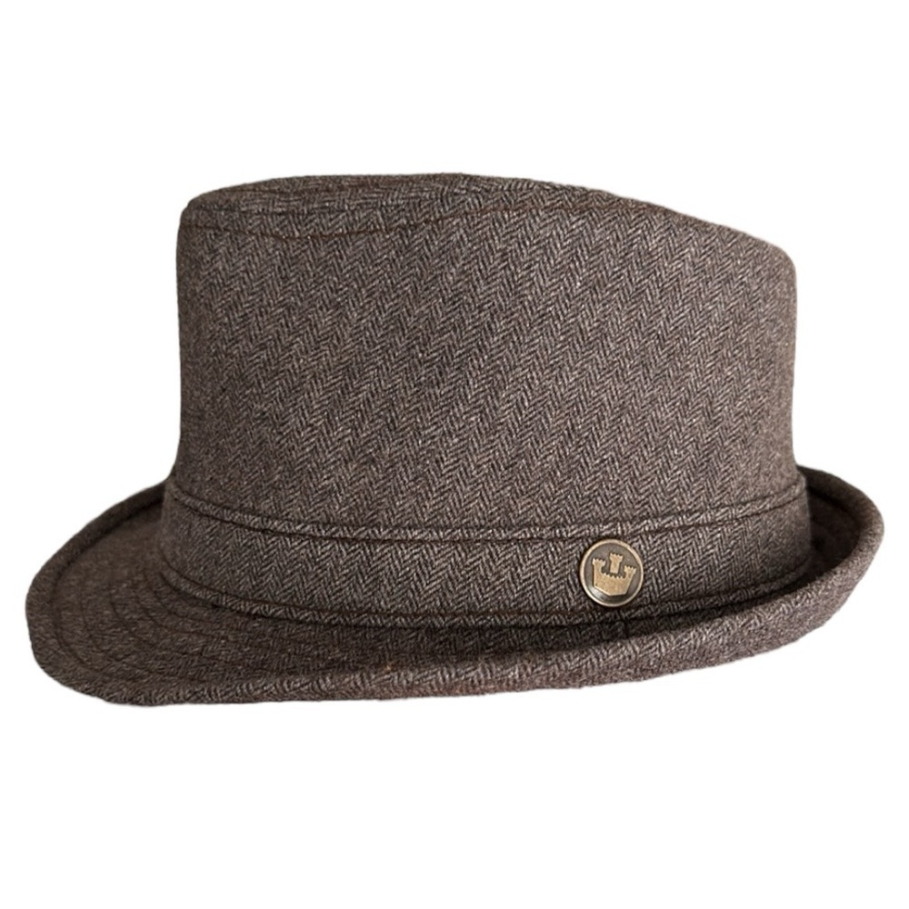 GOORIN BROS. Herringbone Wool Blend‎ Brown Fedora, Size Small